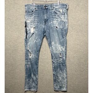 True Religion Mick Slouch‎ Skinny Jeans Distressed Bleach Wash Denim Men 38x28